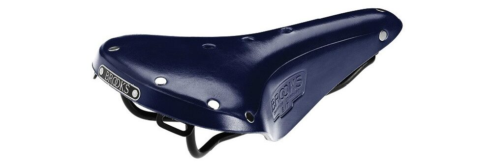Blauwe versie van het lederen fietszadel Brooks B17 Standard.